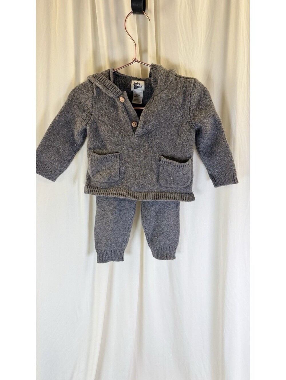 OSH KOSH BABY B'GOSH SWEATER SET HOODIE PANTS GRAY SIZE 9 -12 Months SOFT Warm
